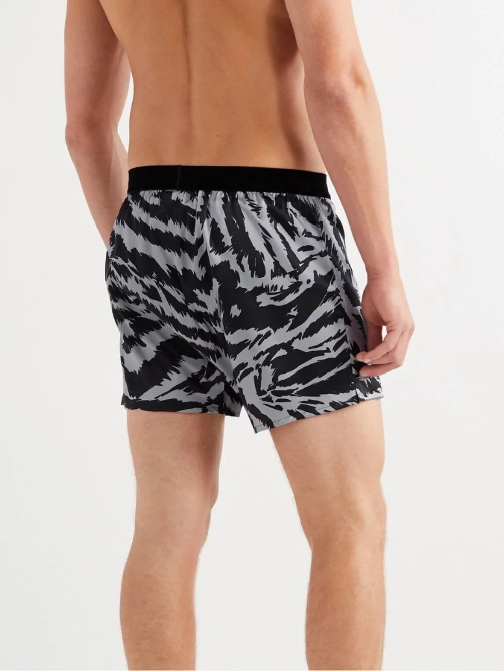 Tom Ford Gray Black Zebra Stretch Silk Logo Velvet Waistband Boxer Shorts